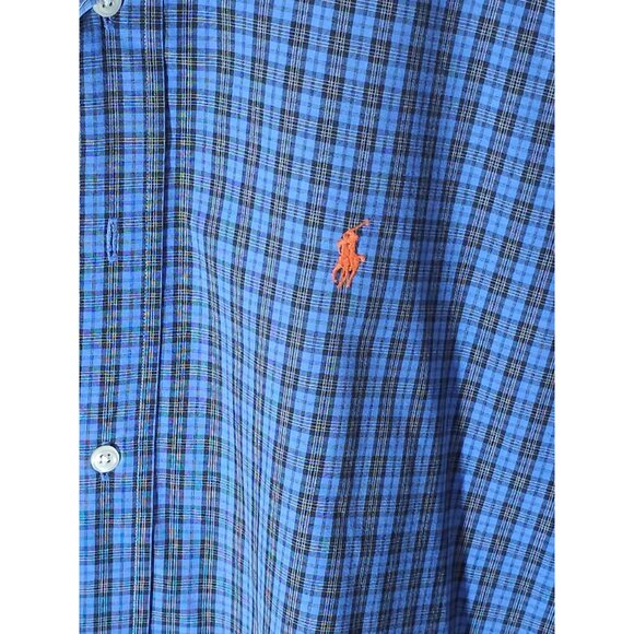 Ralph Lauren Men's Classic Fit Blue Plaid Button-Up Shirt, Medium - Picture 3 of 11